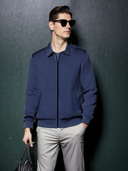 Herren sportliche Jacke mit strukturiertem Design und modernem Kragen EB