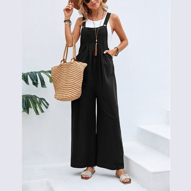 Damen Lässiger Jumpsuit mit weitem Bein und verstellbaren Trägern EB