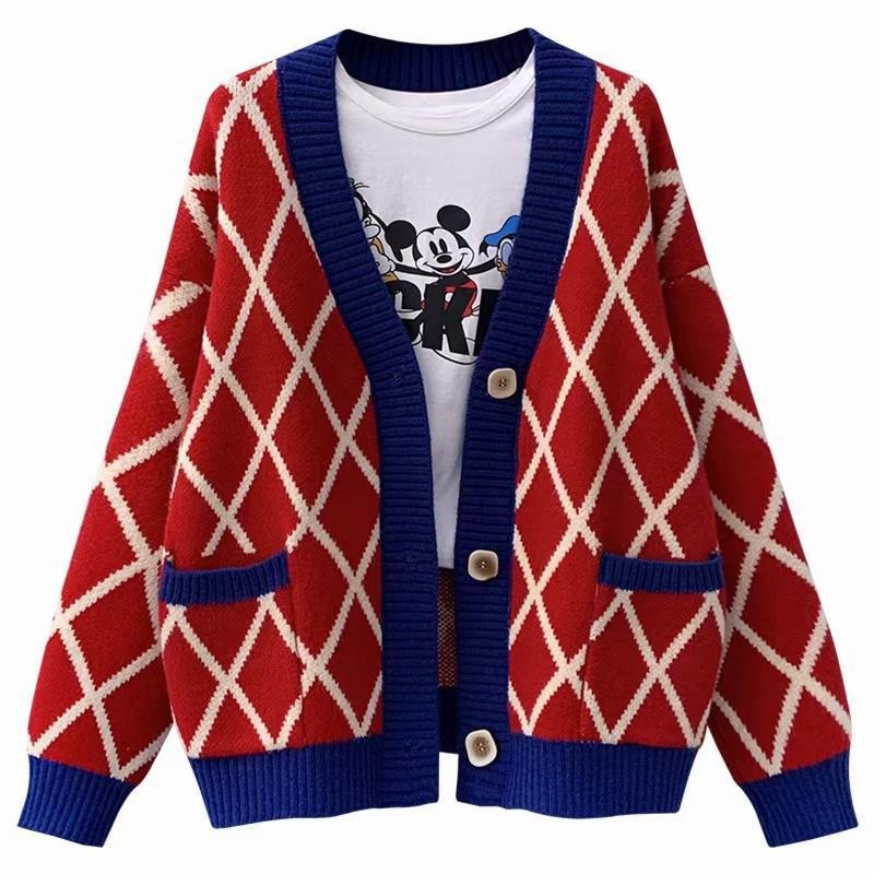 Damen Grobstrickcardigan mit Karomuster EB