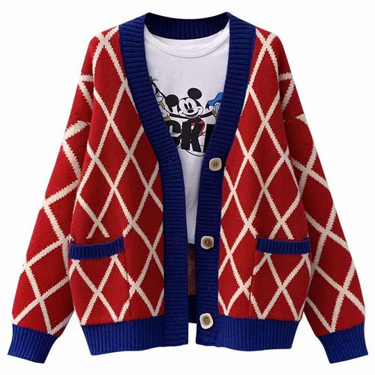 Damen Grobstrickcardigan mit Karomuster EB