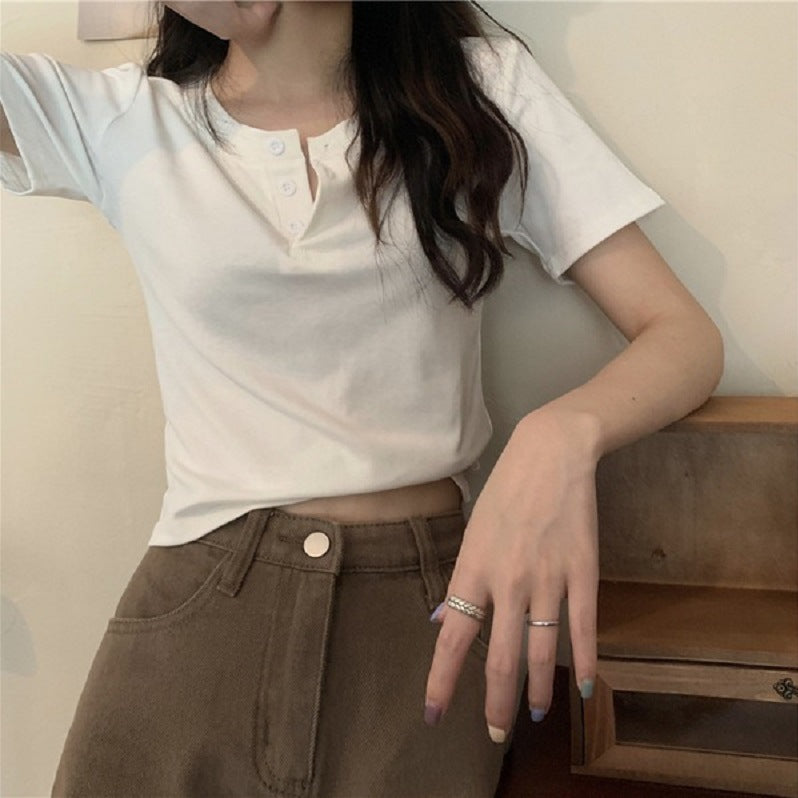 Damen Kurzarm Henley-Shirt EB