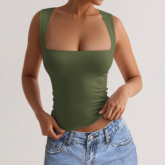 Damen Figurbetontes Trägershirt mit quadratischem Ausschnitt und elastischem Komfort EB