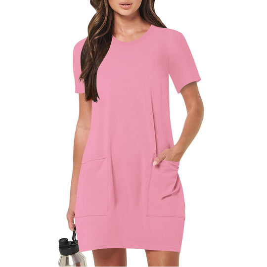 Damen lässiges T-Shirt-Kleid mit praktischen Taschen EB