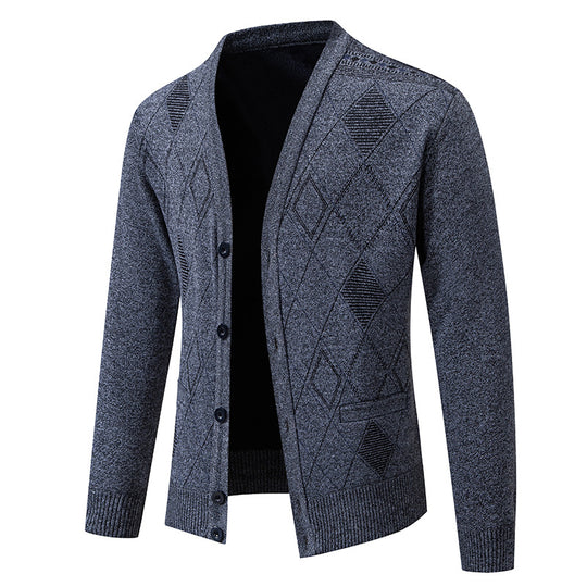 Herren stylische Strickjacke mit V-Ausschnitt und strukturiertem Muster EB