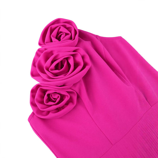 Damen Maxikleid mit asymmetrischem Schnitt und dekorativen Rosenapplikationen EB