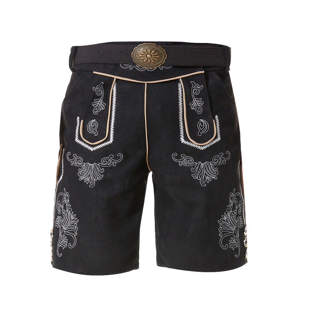 Herren nan kurze Trachtenlederhose mit filigranen Stickereien und Zierschnalle EB