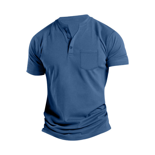 Herren nan atmungsaktives Baumwoll-Elasthan Kurzarm-Henley mit Brusttasche EB