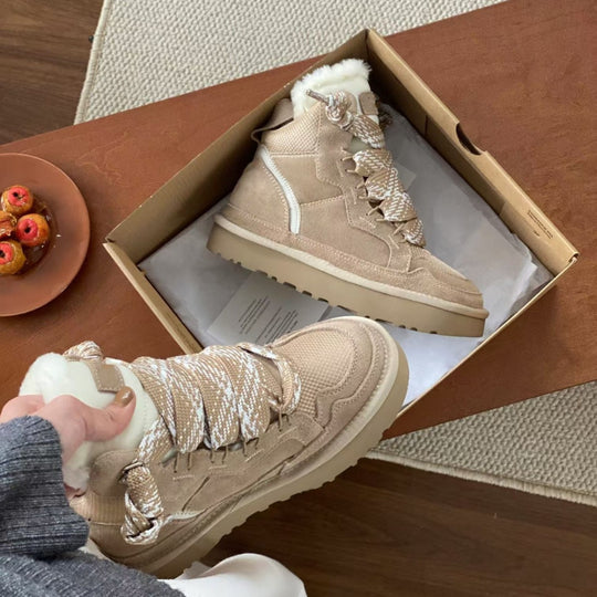 Damen Sportliche Sneaker mit warmem Futter und elastischen Schnürsenkeln EB