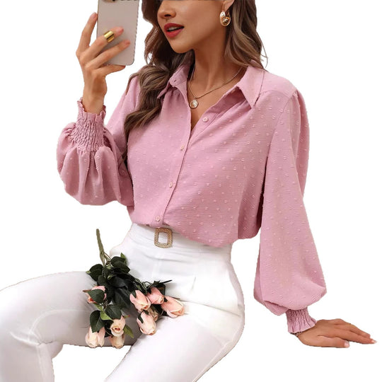 Damen Cropped-Bluse mit Struktur, Puffärmeln und Smokbündchen EB