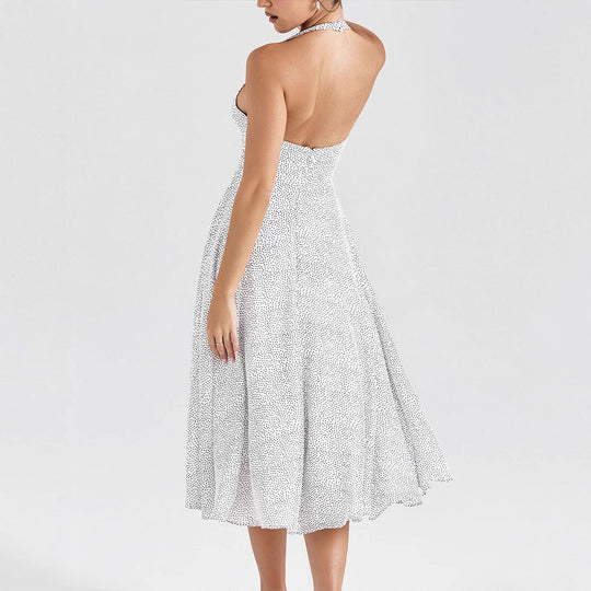Damen Sommerliches Neckholderkleid mit tiefem V-Ausschnitt und weit schwingendem Rock EB