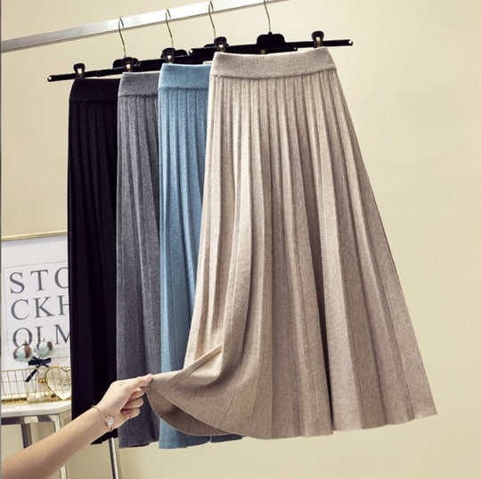 Damen Plissierter Maxi-Rock aus hochwertigem Strickstoff EB
