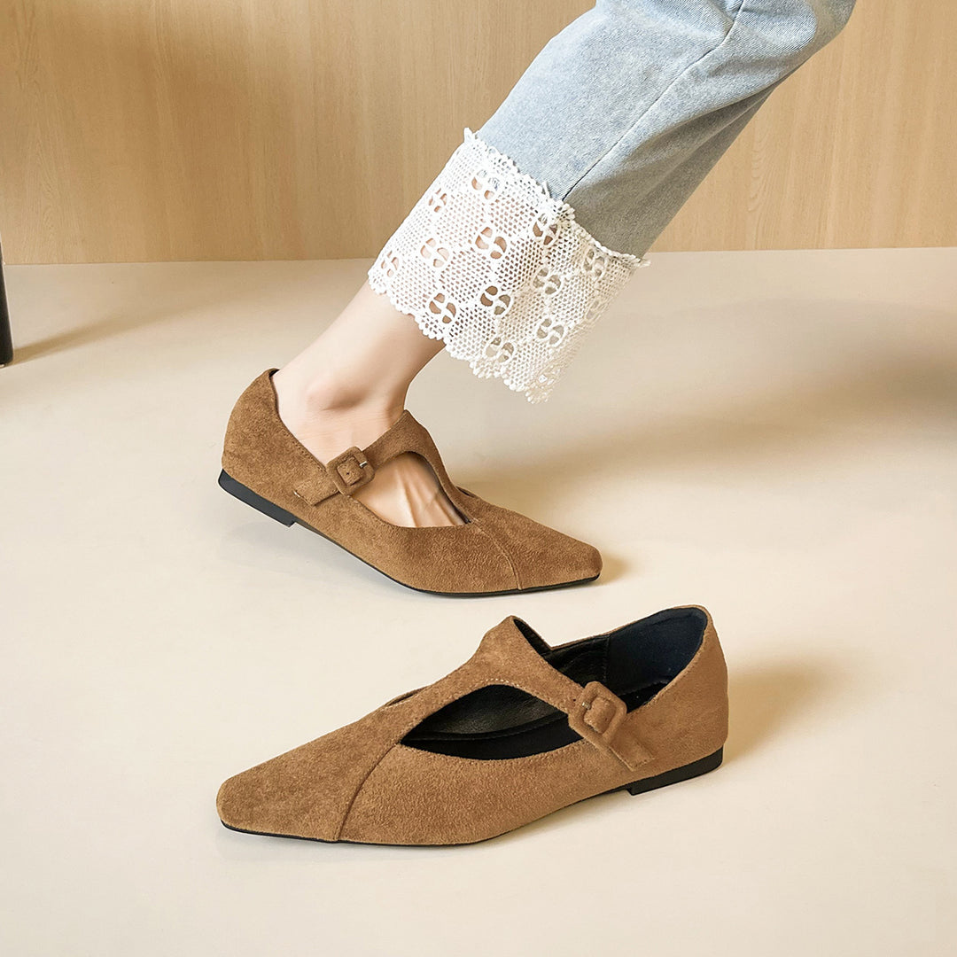 Damen spitze Ballerinas mit modischem Riemenverschluss EB