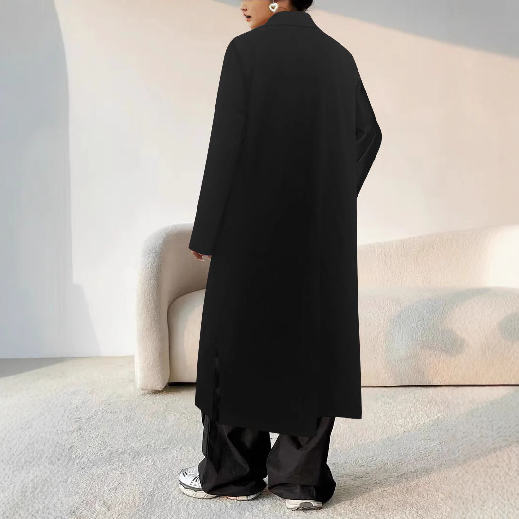 Damen Stilvolle lange Jacke mit eleganten Knopfdetails EB