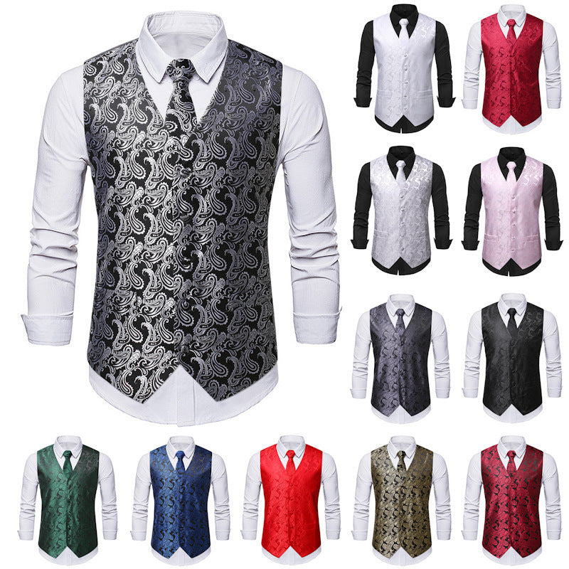 Herren elegante Weste mit feinem Paisleymuster und passendem Krawatten-Set EB