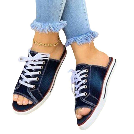 Damen Freizeitschuhe im lässigen Denim-Design mit offenem Zehenbereich EB