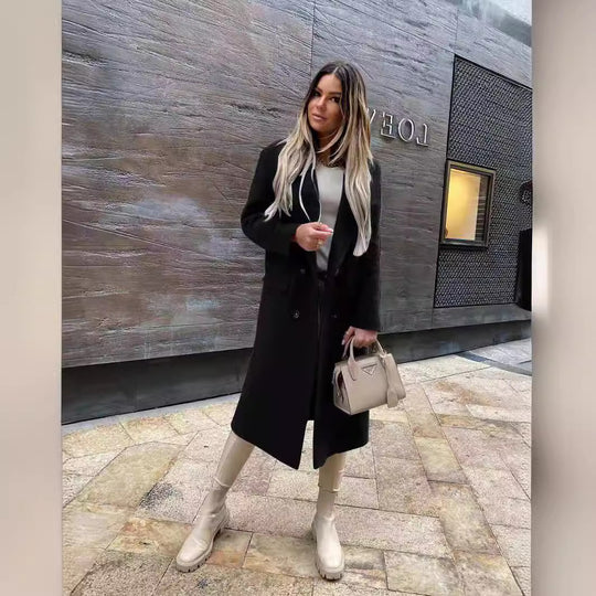 Damen Eleganter und zeitloser Wool Coat mit Doppelreiher EB