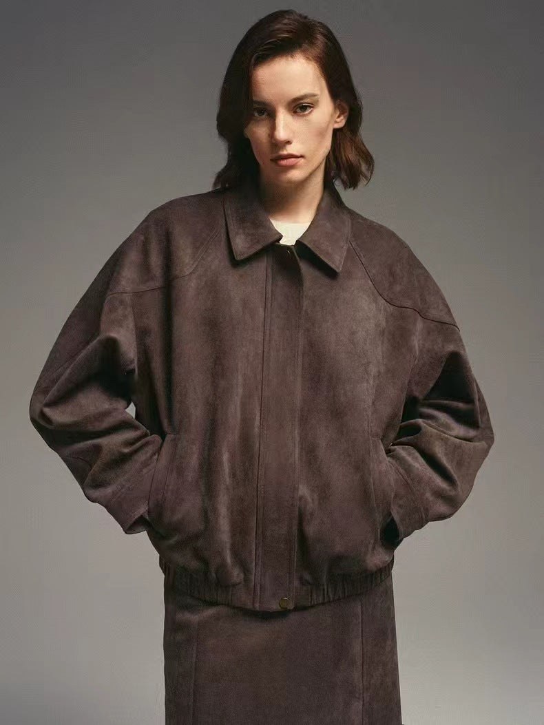 Damen Modische Kunstlederjacke mit elegantem Stehkragen und lässigem Schnitt EB