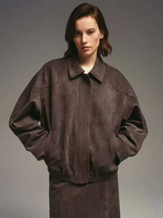 Damen Modische Kunstlederjacke mit elegantem Stehkragen und lässigem Schnitt EB