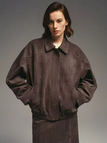 Damen Modische Kunstlederjacke mit elegantem Stehkragen und lässigem Schnitt EB