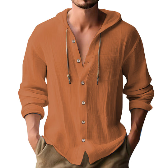 Herren lässiges Kapuzenshirt mit Knopfleiste und praktischen Taschen EB