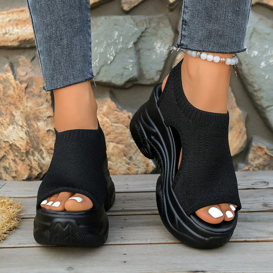 Damen Wellness-Sandalen mit atmungsaktivem Strickoberteil und rutschfester Sohle EB