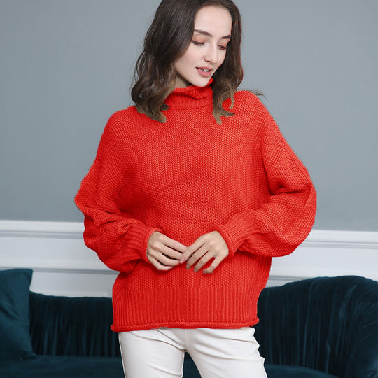 Damen Strickpullover mit hochgeschlossenem Kragen und weitem Schnitt EB