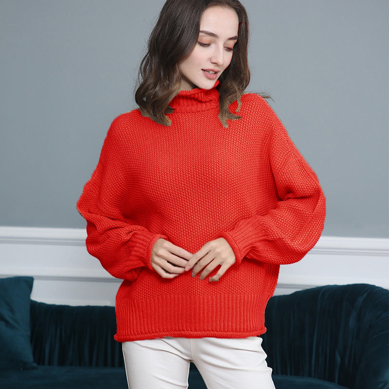 Damen Grobstrickpullover mit Rollkragen und luftiger Schnittgestaltung EB