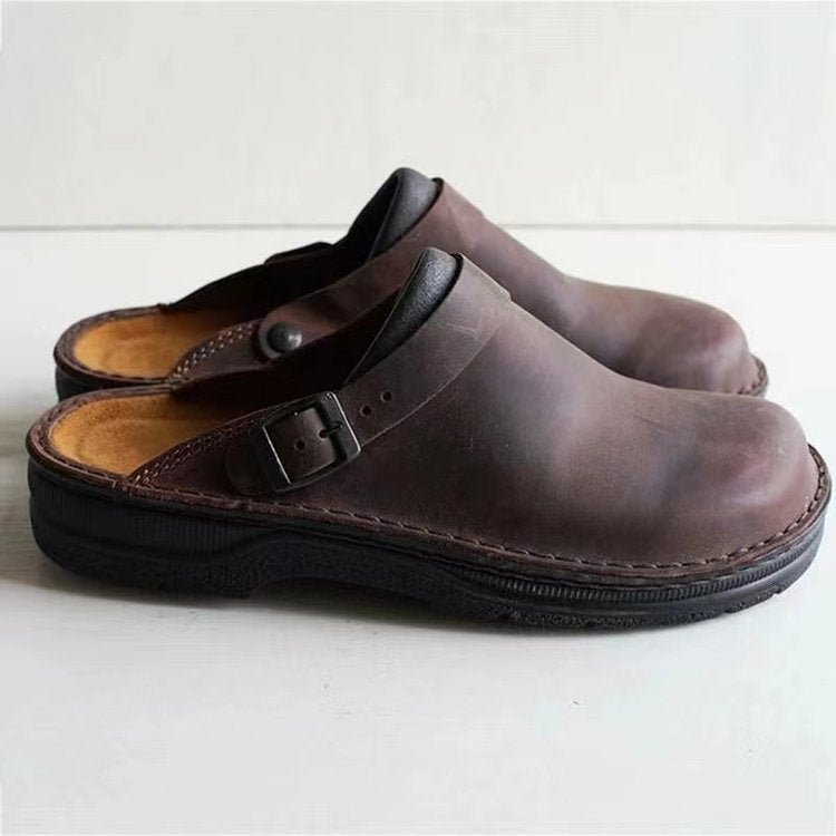 Herren Geschlossene Leder‑Clogs mit verstellbarem Riemen und gepolstertem Komfortfußbett EB