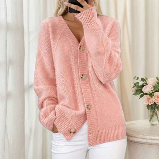 Damen nan oversize Strickcardigan mit V-Ausschnitt und Perlmuttknöpfen EB