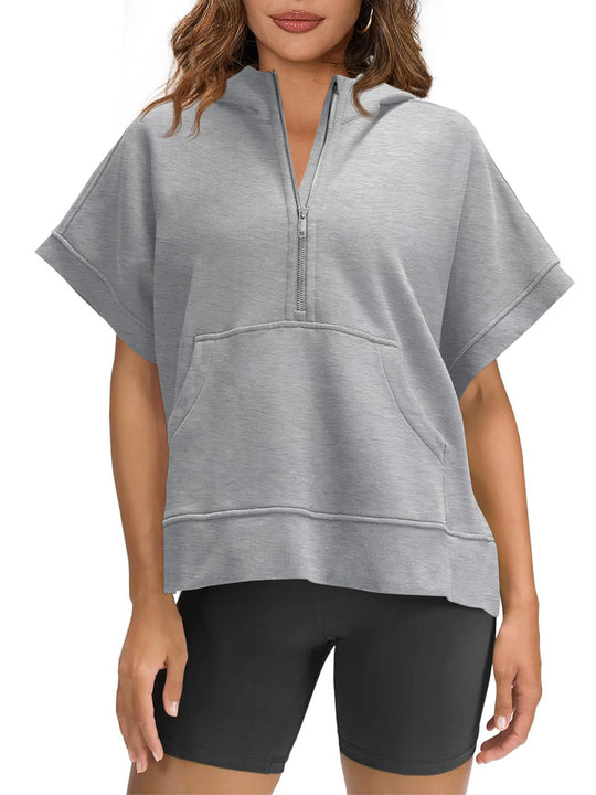Damen lässiger Kapuzenpullover mit halbem Reißverschluss EB