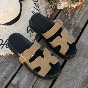 Damen bequeme Riemensandalen mit modischer Schnalle und gepolsterter Sohle EB