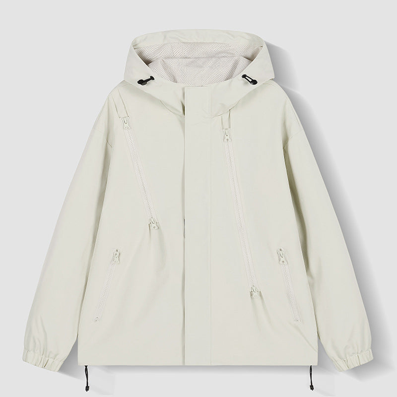 Herren nan technische Kapuzenjacke mit wasserabweisendem Softshell, schrägen Reißverschlusstaschen und verstellbarem Saum EB