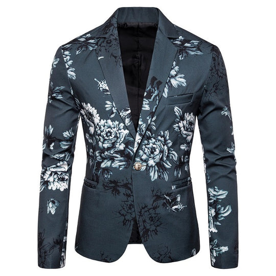 Herren eleganter Blazer mit floralen Mustern und strukturiertem Design EB