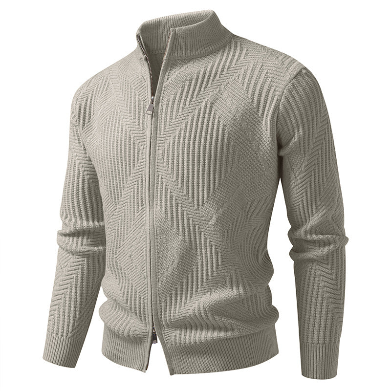 Herren nan Reißverschluss-Cardigan mit geometrischem Fischgrätstrick und Stehkragen EB