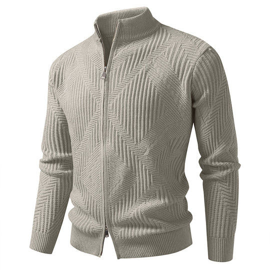 Herren nan Reißverschluss-Cardigan mit geometrischem Fischgrätstrick und Stehkragen EB