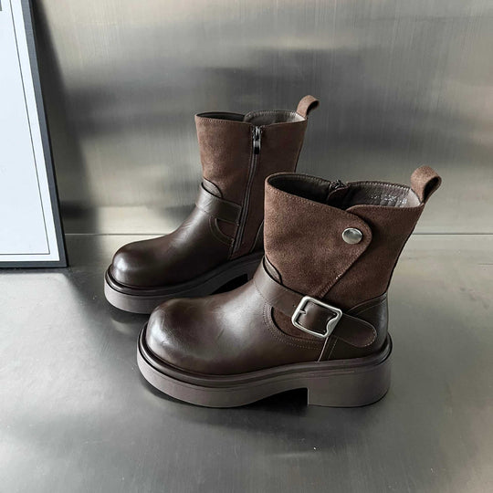 Damen Kick-Boots mit modischem Riemen und stabiler Gummisohle EB