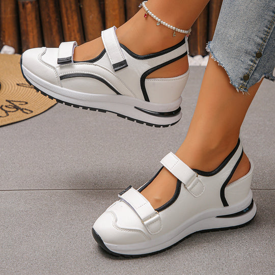 Damen sportliche Slingback-Sneakers mit Klettverschluss und leichter Keilsohle EB