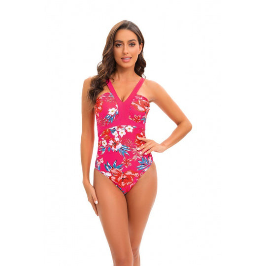 Damen Einteiler Badeanzug mit floralem Design und modernem V-Ausschnitt EB