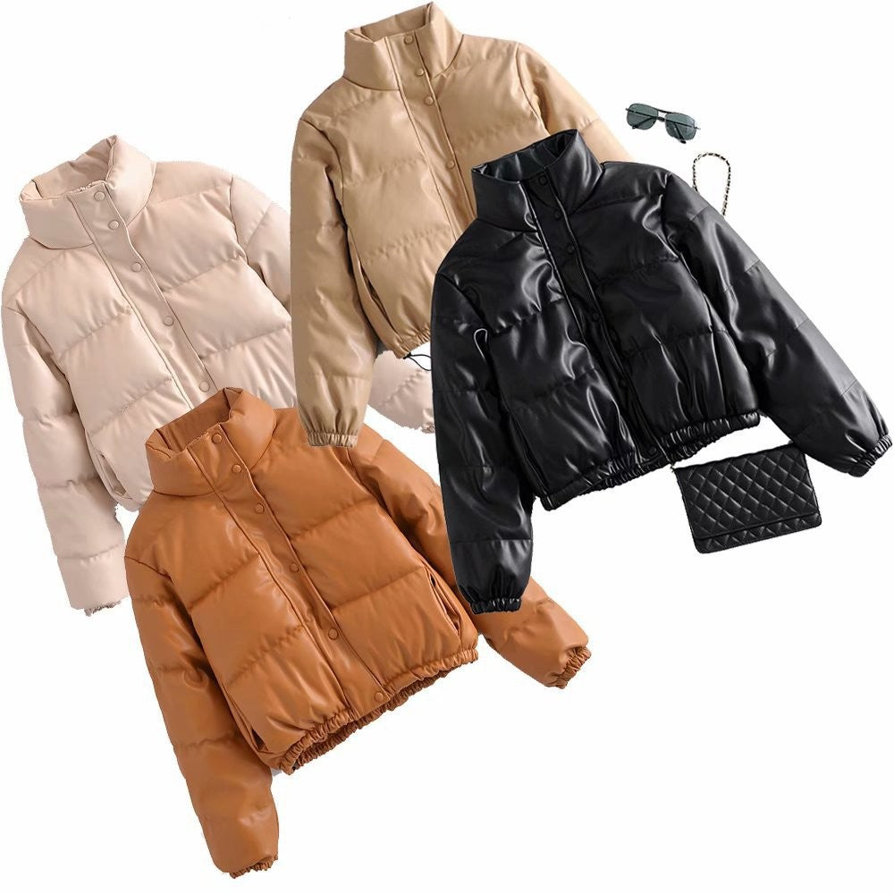 Damen kurz geschnittene Steppjacke mit hohem Kragen und elastischen Bünde EB