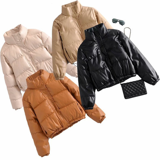 Damen kurz geschnittene Steppjacke mit hohem Kragen und elastischen Bünde EB