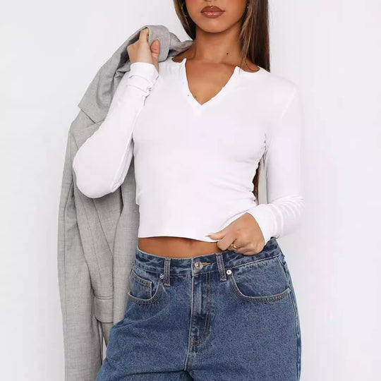 Damen Langarm-Hemd mit Knopfleiste und schmalem Schnitt EB