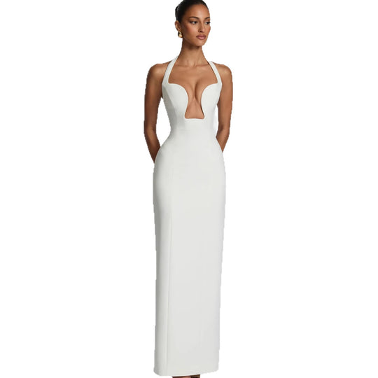 Damen Elegantes Abendkleid mit tiefem Herz-Ausschnitt und schwingendem Saum EB