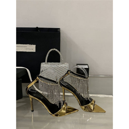 Damen spitze High Heel Sandalen mit funkelndem Strassbesatz EB