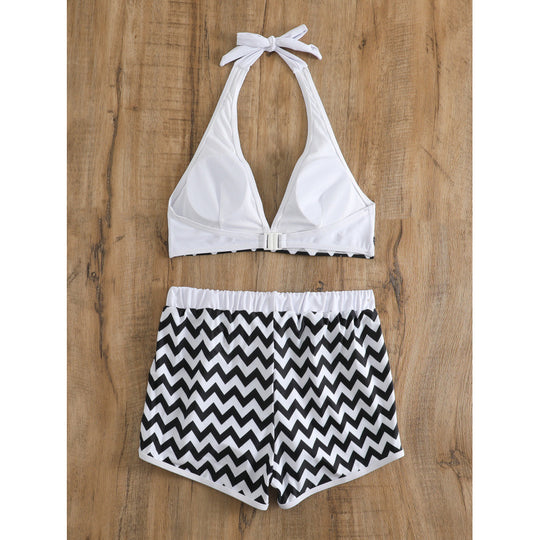 Damen Bikini-Set mit hochwertigem Chevron-Muster und verstellbaren Trägern EB