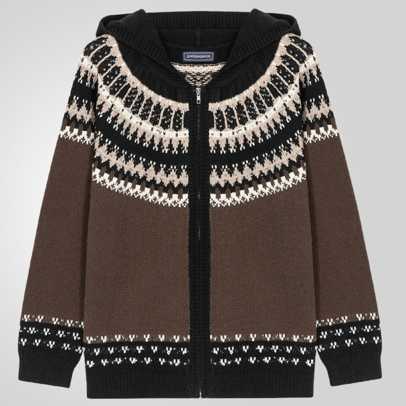 Herren Strickjacke mit traditionellem Norweger-Muster und praktischen Reißverschluss EB
