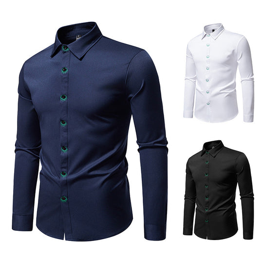Herren Langarmhemd mit kreativem Knopfdesign EB