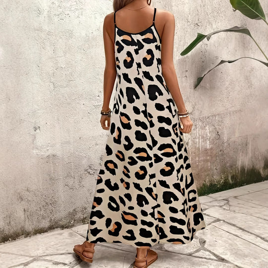 Damen Maxikleid mit elegantem V-Ausschnitt und aufregendem Leopardenmuster EB