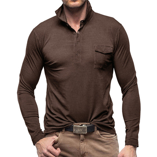 EB | Henley Pique Shirt Lange Ärmel Moderner Kragen Brusttasche Normale Passform