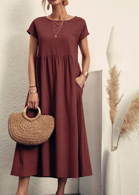 Damen Midikleid mit Lässigem Schnitt und Seitlichen Taschen EB