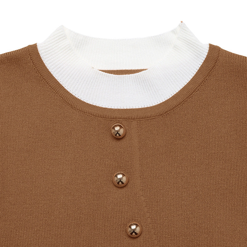 Damen Elegantes Strickoberteil mit kontrastierendem Hemdkragen EB